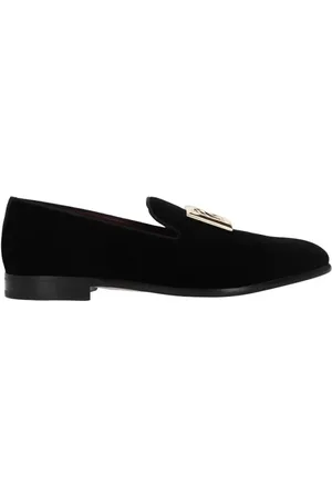 Dolce & Gabbana Buty, Mężczyzna, Czarny, 40 EU, Czarne płaskie buty skórzane z metalowym logo