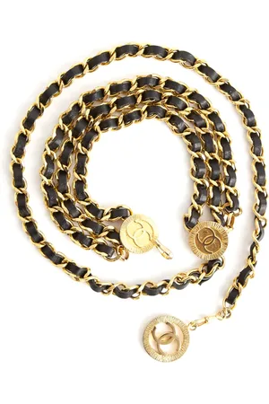 CHANEL Pre-owned, Kobieta, Żółty, ONE SIZE, Vintage Łańcuch i Skórzany Pasek