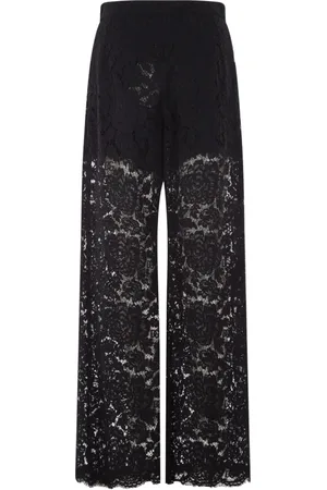 Dolce & Gabbana Spodnie, Kobieta, Czarny, S, Czarne Koronkowe Spodnie z Rozszerzanymi Nogawkami