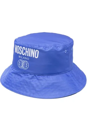 Moschino Akcesoria, Mężczyzna, Niebieski, M, Logo-Print Kapelusz wiaderkowy dla Mężczyzn