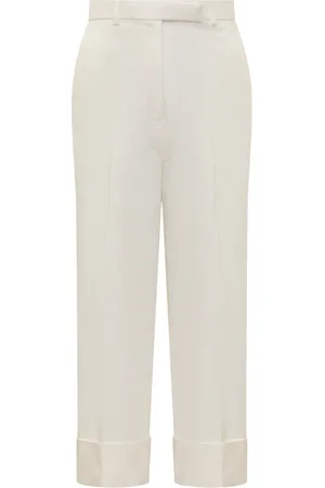 Thom Browne Spodnie, Kobieta, Biały, S, Bawełna, Spodnie z wysokim stanem