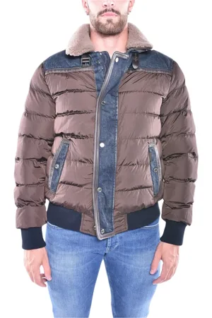 MOORER Kurtki, Mężczyzna, brązowy, S, Denim, Kurtka Bomber Hybrydowa z Pikowanym Wypełnieniem