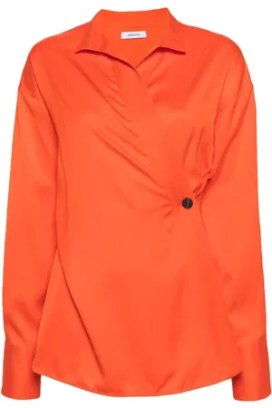 Salvatore Ferragamo Bluzki, Kobieta, Pomarańczowy, S, Mandarin Wrap Top