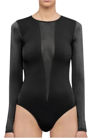 Wolford Koszulki, Kobieta, Czarny, M, Bezszwowy Body z Długim Rękawem i Okrągłym Dekoltem