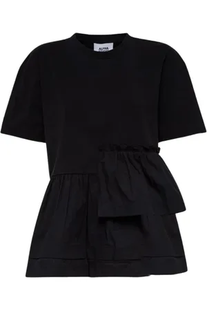 ALPHA STUDIO Bluzki, Kobieta, Czarny, M, Giro Ruffle T-Shirt