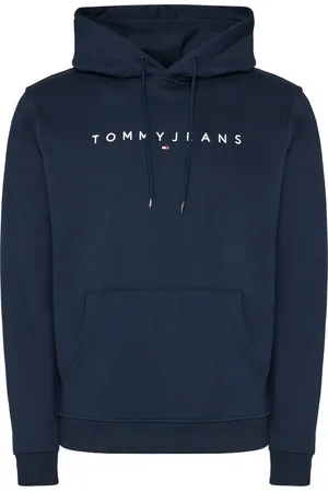 Tommy Hilfiger Bluzy, Mężczyzna, Niebieski, S, Linear Logo Bluza z Kapturem