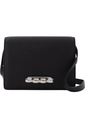 Alexander McQueen Torebki, Kobieta, Czarny, ONE SIZE, Czarna Skórzana Torba z Czterema Pierścieniami - Styl Cross Body