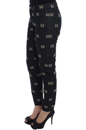 Dolce & Gabbana Jeansy, Kobieta, Niebieski, XS, Niebieskie Wyszywane Spodnie Slim Fit Kate