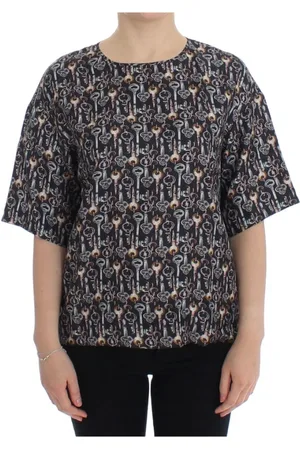 Dolce & Gabbana Koszulki, Kobieta, Szary, 2XS, Szara Jedwabna Bluzka z Wzorem Klucza