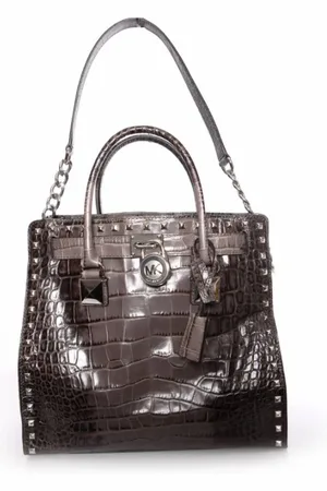 Michael Kors Pre-owned, Kobieta, Szary, ONE SIZE, Skóra, Croc Expossed Hamilton Tote ze srebrnym sprzętem