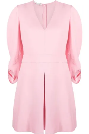 Stella McCartney Sukienki, Kobieta, Różowy, S, Różowa sukienka z plisami i dekoltem w serek