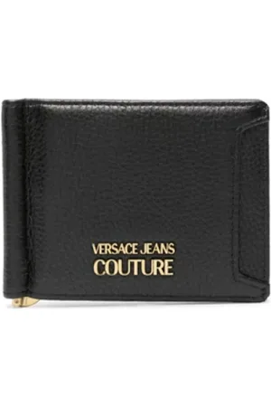 VERSACE Akcesoria, Kobieta, Czarny, ONE SIZE, Len, Czarny portfel skórzany z nadrukiem logo