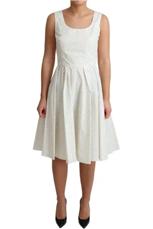 Dolce & Gabbana Sukienki, Kobieta, Biały, XS, Biała sukienka A-line w białe kropki z bawełny