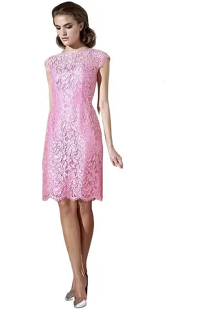 MOSKADA Sukienki, Kobieta, Różowy, 3XL, Elegancka Krótka Sukienka z Koronki Chantilly