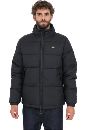 Dickies Kurtki, Mężczyzna, Czarny, S, Puchowa kurtka z regulowanym kołnierzem i dwukierunkowym zamkiem błyskawicznym