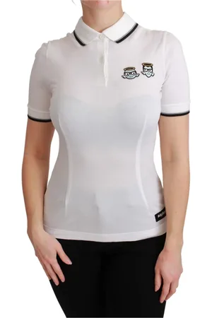 Dolce & Gabbana Koszulki, Kobieta, Biały, XS, Anioł Wyszywany Polo T-shirt