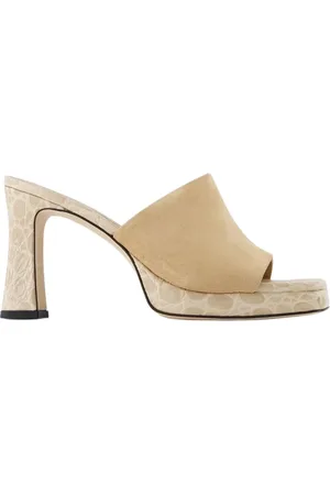 By Far Buty, Kobieta, Beżowy, 40 EU, Zamsz, Beżowe Sandały z Wytłaczanej Skóry/Zamszu