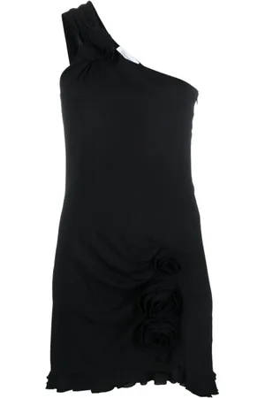 BLUMARINE Sukienki, Kobieta, Czarny, S, Asymetryczna sukienka z kwiatowymi aplikacjami