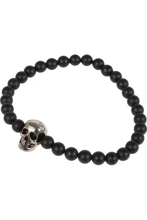 Alexander McQueen Akcesoria, Mężczyzna, Czarny, ONE SIZE, Bransoletka z koralikami czaszki