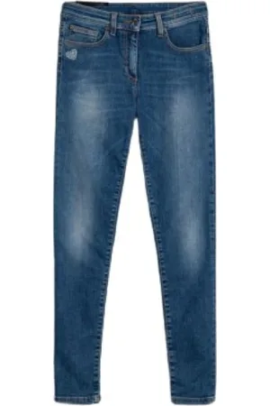 Twin-Set Jeansy, Kobieta, Niebieski, W29, Denim, Super Skinny Jeansy z Sercem ze Strasem