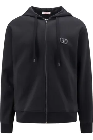 VALENTINO Bluzy, Mężczyzna, Czarny, M, Len, Czarny bluza z kapturem i zamkiem