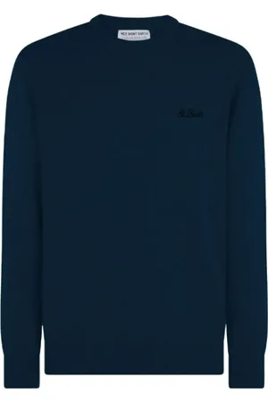 MC2 SAINT BARTH Bluzy, Mężczyzna, Niebieski, S, Niebieski Sweter z Haftem Heron