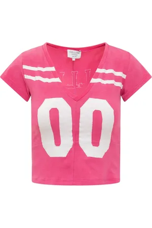 Collina Strada Koszulki, Kobieta, Różowy, S, T-shirt z dekoltem w serek i logo
