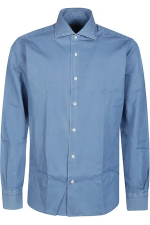 BARBA Koszule, Mężczyzna, Niebieski, XL, Denim, Denim Neck Shirt