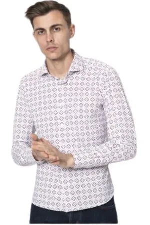 Orian Koszule, Mężczyzna, Wielobarwność, M, Nylon, Biała koszula z kwiatowym wzorem