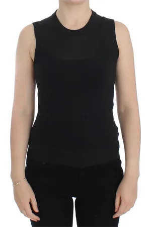 Dolce & Gabbana Koszulki, Kobieta, Czarny, XL, Luksusowy Czarny Bezrękawnik z Golfem