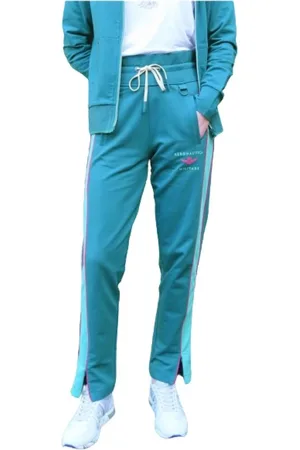 Aeronautica Militare Spodnie, Kobieta, Zielony, M, Spodnie do joggingu z wysokim stanem i kontrastowymi paskami