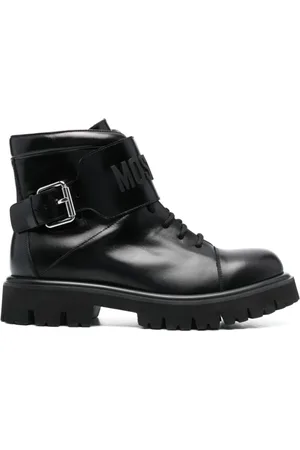 Moschino Buty, Mężczyzna, Czarny, 42 EU, Logo-Wytłaczane Skórzane Buty na Sznurowadła