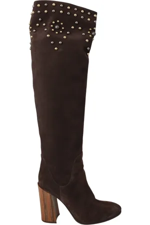 Dolce & Gabbana Buty, Kobieta, brązowy, 39 EU, Zamsz, Studded Kozaki za Kolano