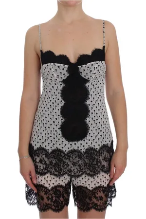 Dolce & Gabbana Koszulki, Kobieta, Biały, L, Luksusowy Jedwabny Top Babydoll z Koronką