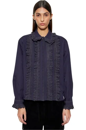 Antik Batik Bluzki, Kobieta, Niebieski, S, Diane bluzka z falbankami