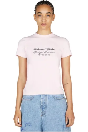 Vetements Koszulki, Kobieta, Różowy, L, Haftowany bawełniany T-shirt