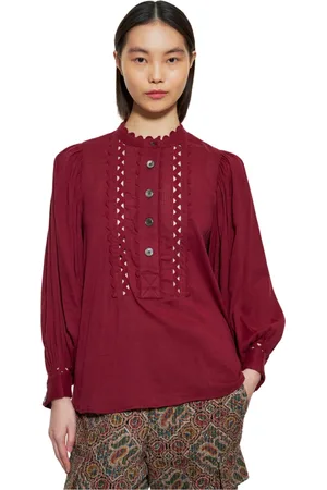Antik Batik Bluzki, Kobieta, Czerwony, XS, Aya koronkowa bluzka