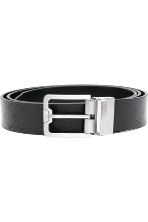 Emporio Armani Akcesoria, Mężczyzna, Czarny, ONE SIZE, Skóra, Skórzany pasek z metalową klamrą