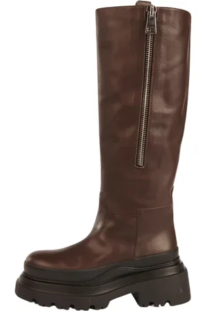 Plan C Buty, Kobieta, brązowy, 36 EU, Ciemnobrązowe Skórzane Kozaki za Kolano