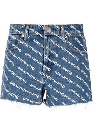 Alexander Wang Szorty, Kobieta, Niebieski, W25, Denim, Logo Print Denim Shorts