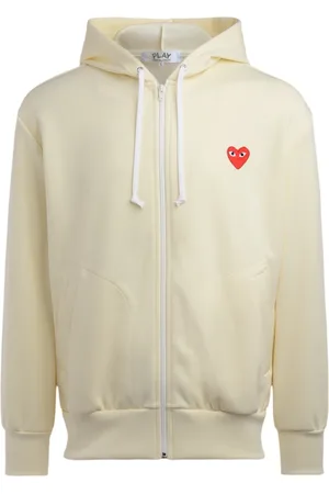 Comme des Garçons Bluzy, Mężczyzna, Beżowy, L, Ivory Bluza z Kapturem i Czerwonym Sercem