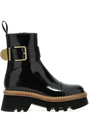 Chloé Buty, Kobieta, Czarny, 37 1/2 EU, Czarne Skórzane Botki