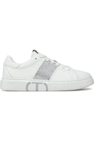 Twin-Set Buty, Mężczyzna, Biały, 40 EU, Sneakersy z kryształkami i literą T