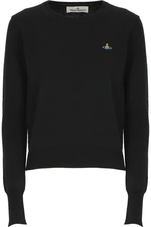 Vivienne Westwood Swetry, Kobieta, Czarny, S, Kaszmir, Czarny Sweter z Bawełny i Kaszmiru z Haftowanym Logo