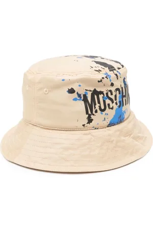 Moschino Akcesoria, Mężczyzna, Beżowy, M, Len, Beżowy Kapelusz z Plamami Farby na Muszli