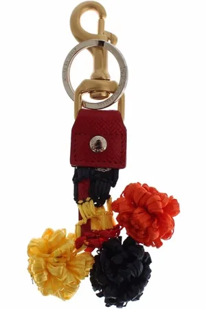 Dolce & Gabbana Akcesoria, Kobieta, Wielobarwność, ONE SIZE, Wielokolorowy Raffia Skórzany Brelok z Metalowymi Detalami