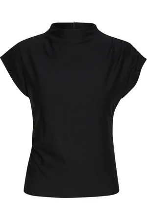 Gestuz Bluzki, Kobieta, Czarny, 2XS, Len, Elegancka Czarna Bluzka z Efektami Drapowania