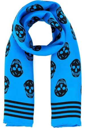 Alexander McQueen Akcesoria, Mężczyzna, Niebieski, ONE SIZE, Wzorzysty Szal Satynowy