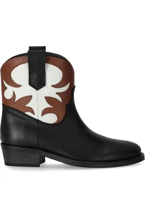 Via Roma Buty, Kobieta, Czarny, 37 EU, Tricolor Texan Bootie z Detalami ze Skóry