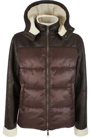 YES ZEE BY ESSENZA Kurtki, Mężczyzna, brązowy, S, Nylon, Pikowany kurtka z kapturem Eco Shearling dla mężczyzn